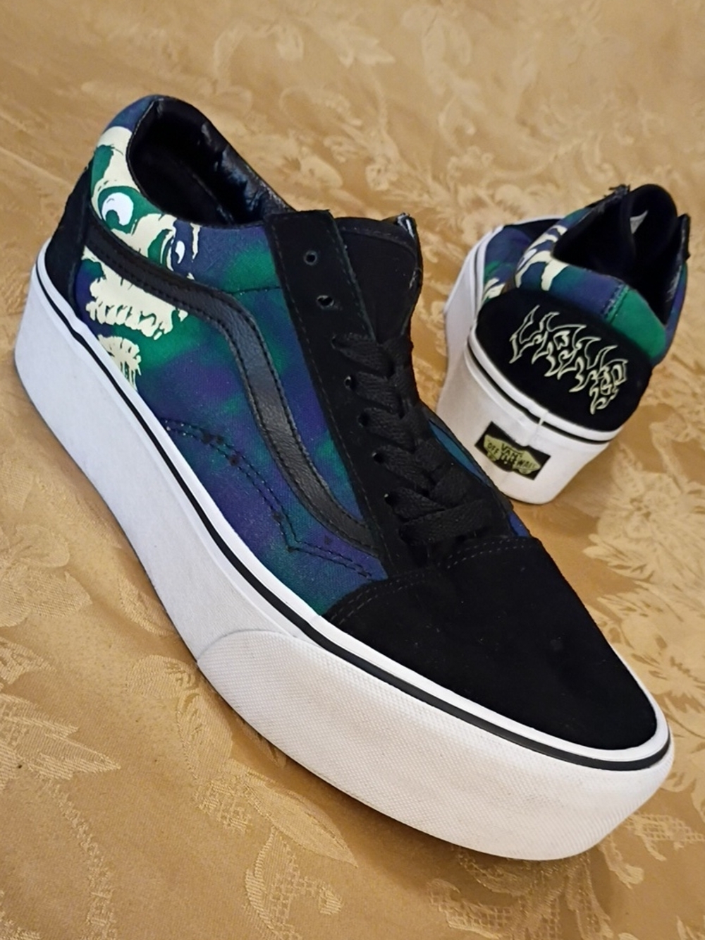 VANS Platform Black & Green Old Skool Skate Women's 9.5 Men's 8.0